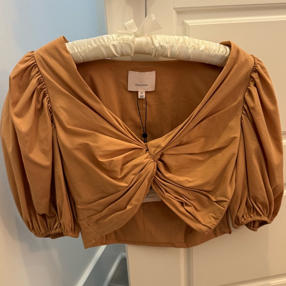 NWT CINQ À SEPT Vada Puff-Sleeve Poplin Top